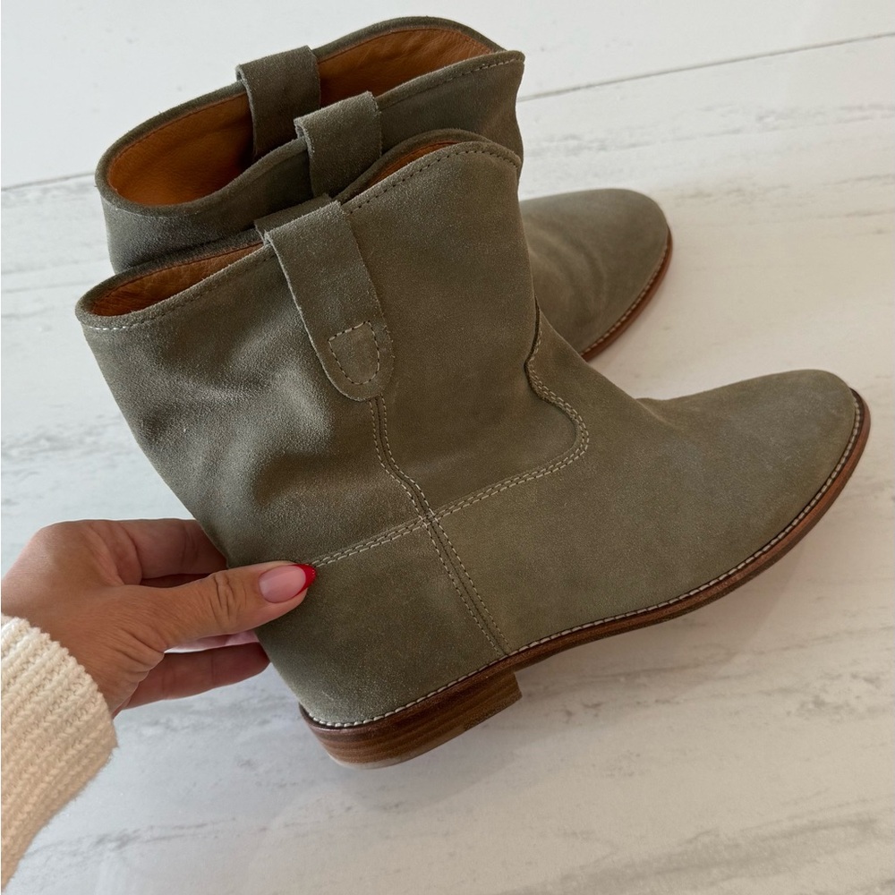 Isabel Marant Green Ankle Booties with Stacked Heel